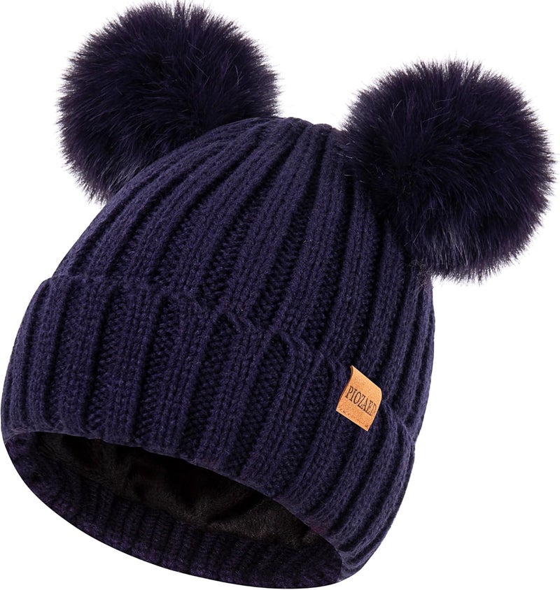 PIOZAED Women's Winter Warm Knit Beanie with Faux Fur Pom Skull Cap Cozy Fleece Lined Hat for Women - Image 1
